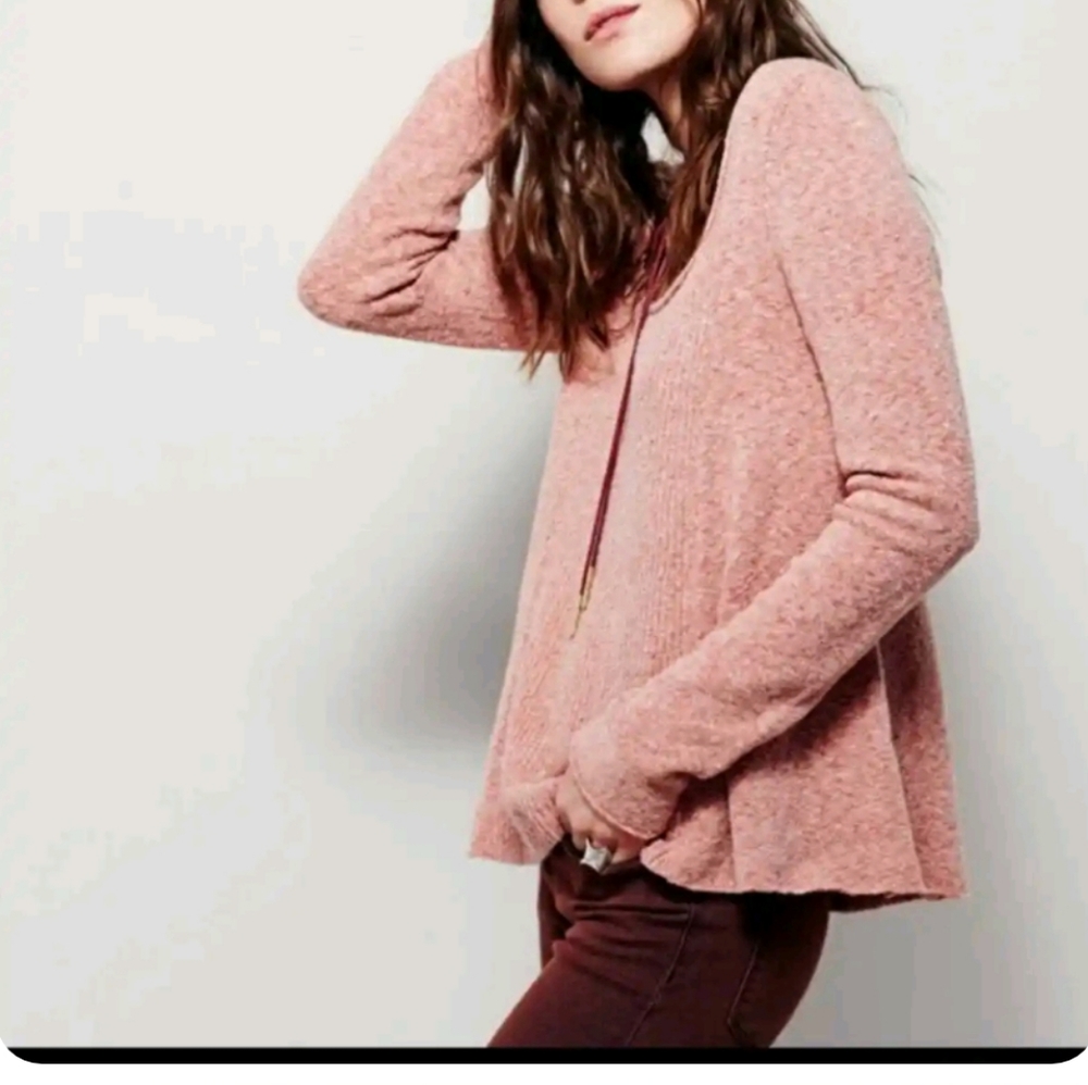 Free People Pink Zip Knit Cozy Pullover Sweater
